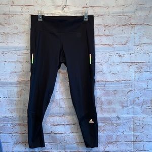 Adidas how we do 7/8 tight leggings black reflective tabs mesh details medium